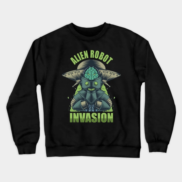 alien robot invasion Crewneck Sweatshirt by Mako Design 